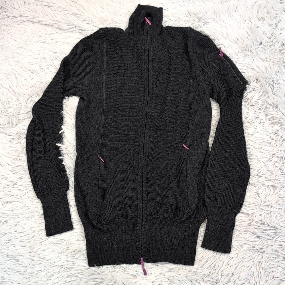 Athleta Sweatshirt Womens XXS Black Lightweight Wool Blend Zip Up Comfy